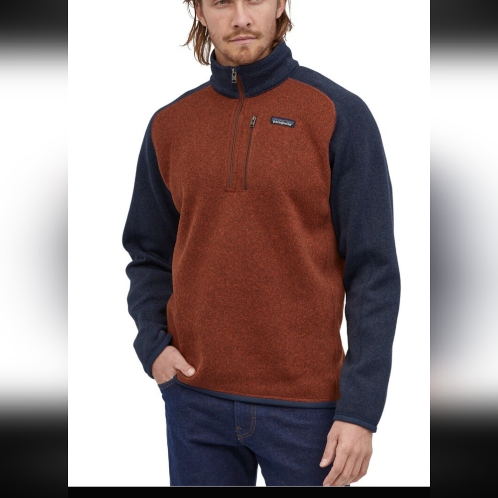 Patagonia better sweater sweatshirt rust orange & navy blue XL extra large